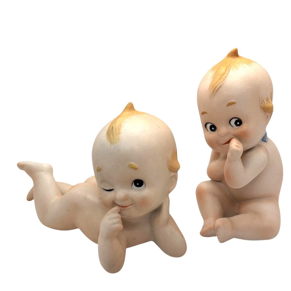 2 Vintage 1960's Lefton Kewpie Dolls Baby, Bisque Figurine, Excellent Condition